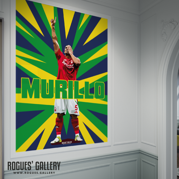 Murillo Nottingham Forest goal celebration signed poster Brazil colours