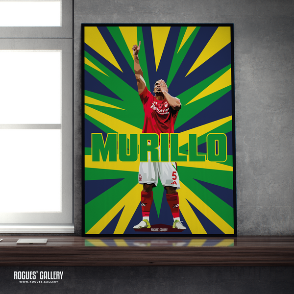 Murillo Nottingham Forest goal celebration A2 print Brazil colours