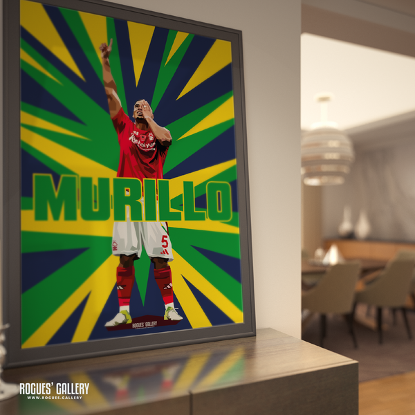 Murillo Nottingham Forest goal celebration poster Brazil colours