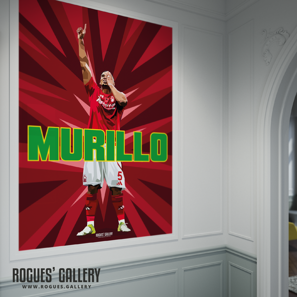 Murillo Signed Nottingham Forest goal celebration poster red Brazil 