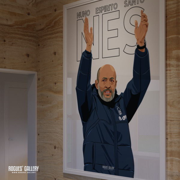Nuno Espirito Santo unique Nottingham Forest  coach signed poster