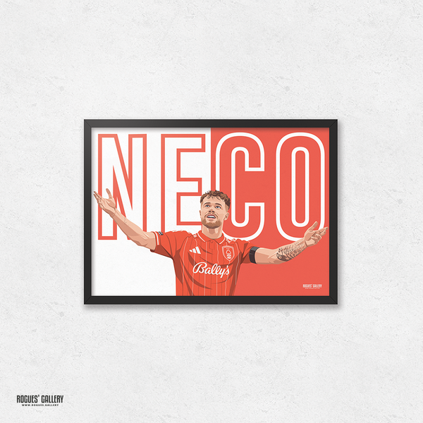 Neco Williams 2026 Player of the Season Nottingham Forest full-back print – framed print mockup