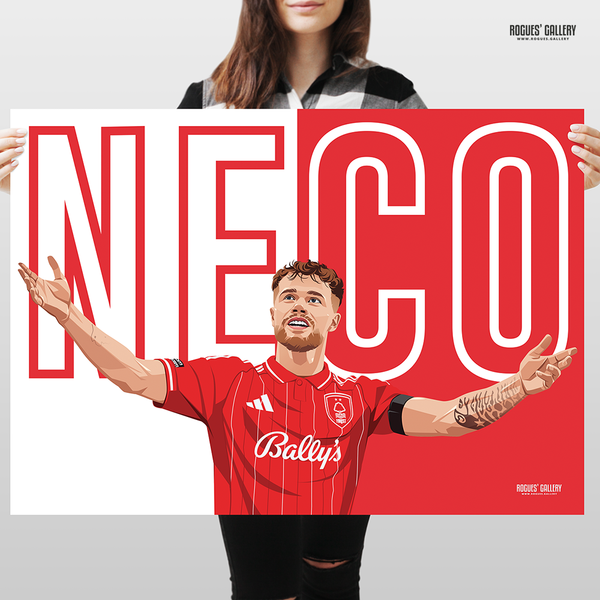Nottingham Forest full-back artwork of Neco Williams 2026 Player of the Season – Rogues' Gallery print