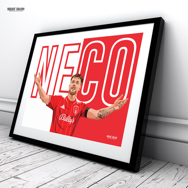Neco Williams 2026 Player of the Season Nottingham Forest full-back print – framed print mockup – view 2