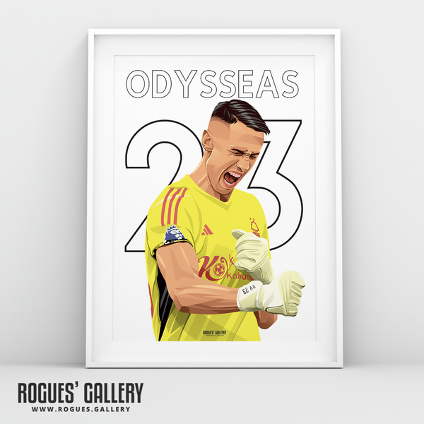 Odysseas Vlachodimos - Nottingham Forest - Signed A3 Name & Number Prints (Odysseas Version)