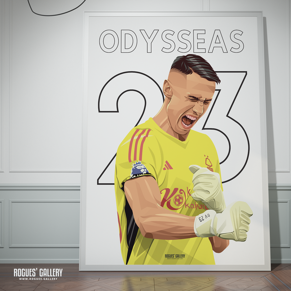 Odysseas Vlachodimos - Nottingham Forest - Signed A3 Name & Number Prints (Odysseas Version)