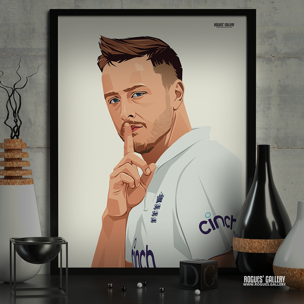 Ollie Robinson England cricket seam bowler framed picture print shush shhh