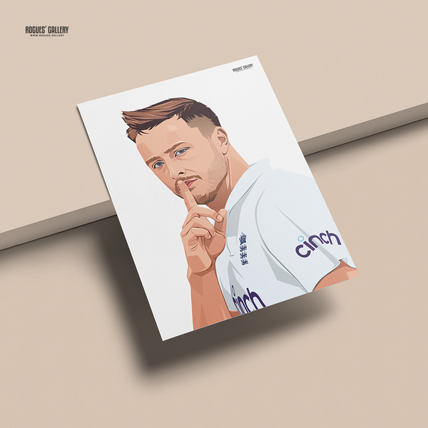 Ollie Robinson England cricket seam bowler rare signed A3 print shush shhh
