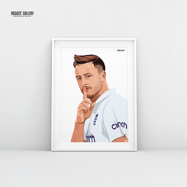 Ollie Robinson England cricket seam bowler A3 print shush shhh