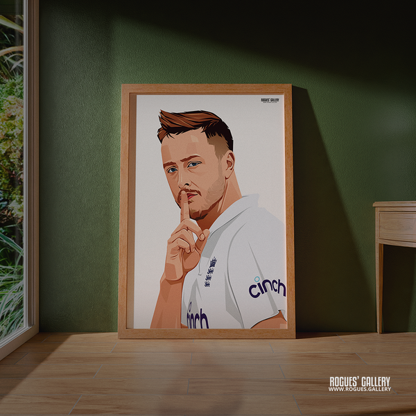 Ollie Robinson England cricket seam bowler A0 print shush shhh