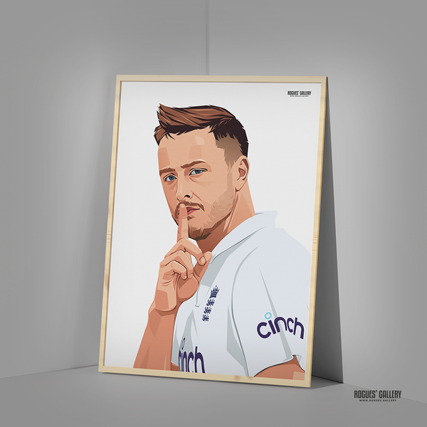 Ollie Robinson England cricket seam bowler A2 print shush shhh