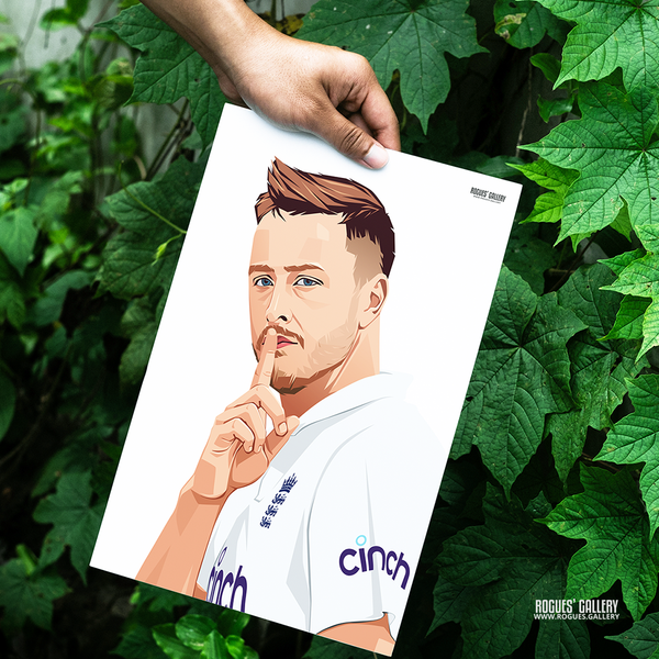 Ollie Robinson England cricket seam bowler signed print shush shhh