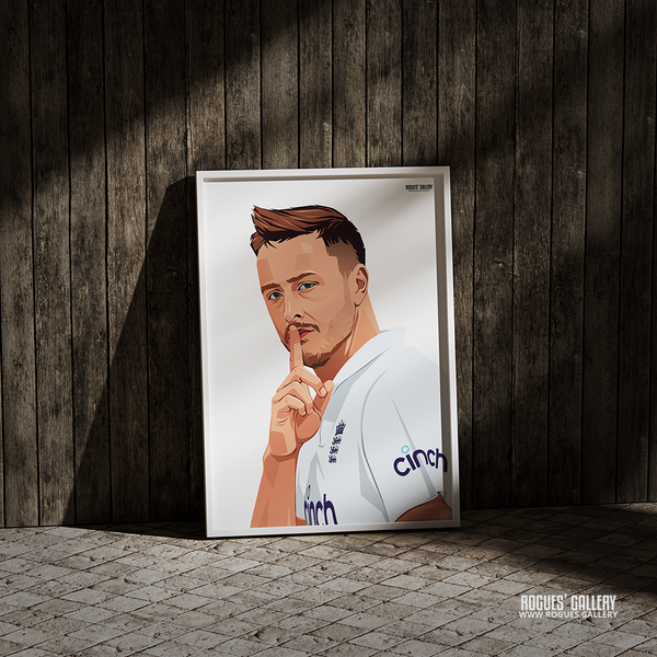 Ollie Robinson England cricket memorabilia seam bowler framed print shush shhh