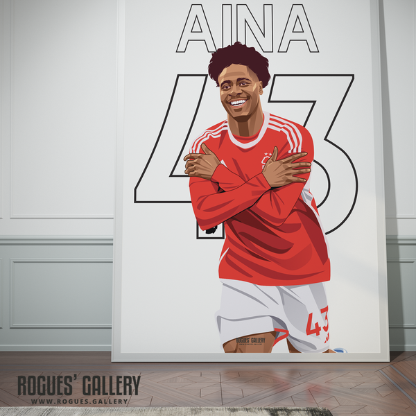 Ola Aina 43 Nottingham Forest signed memorabilia full back poster