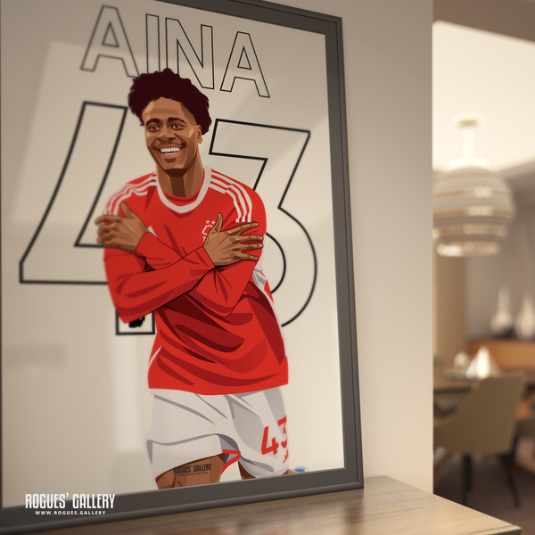 Ola Aina 43 Nottingham Forest full back signed poster City Ground