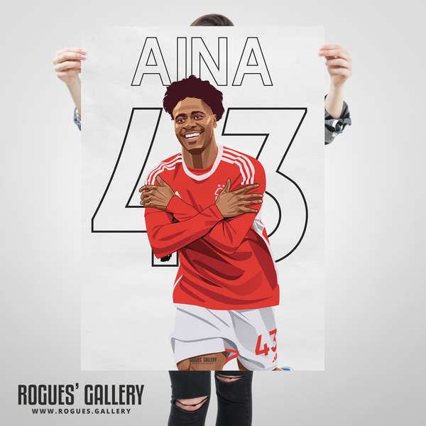 Ola Aina 43 signed Nottingham Forest memorabilia full back poster