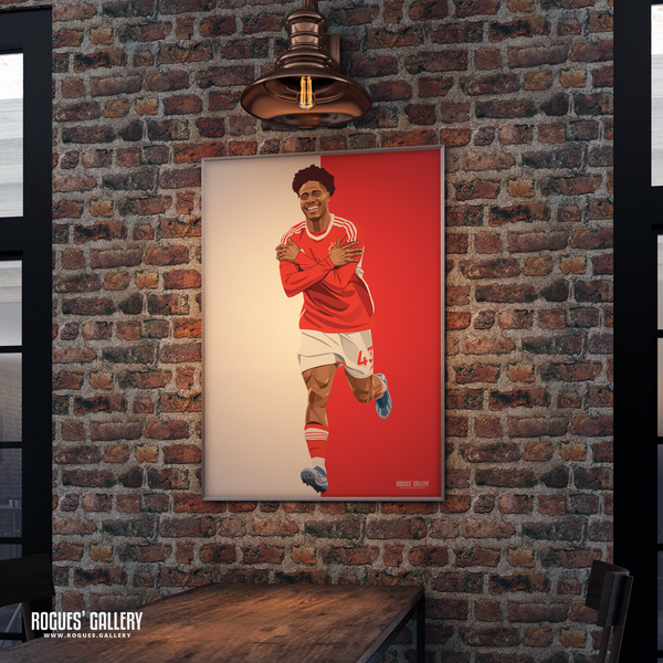 Ola Aina Nottingham Forest memorabilia wing back signed poster red