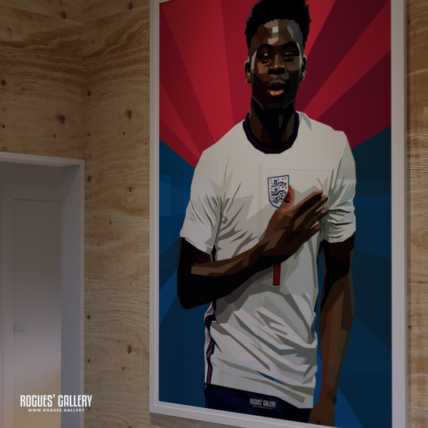 Bukayo Saka England memorabilia Arsenal Euro 2024 signed poster goal art