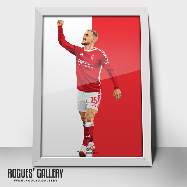 Harry Toffolo Nottingham Forest red white A2 print full back