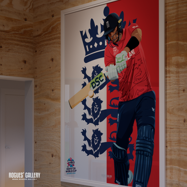 Alex Hales signed England Cricket T20 World Cup 2022 memorabilia Winners poster