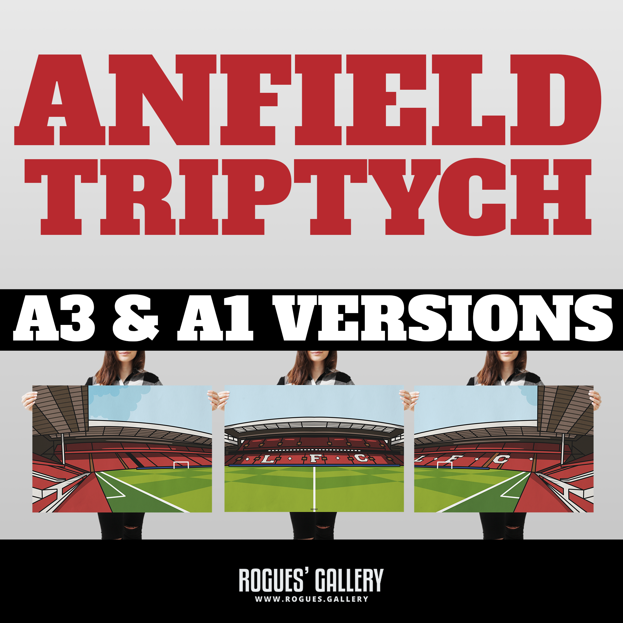 Anfield Liverpool FC The Kop triptych A3 art print