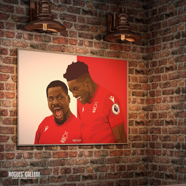 When the going gets tough... - Taiwo Awoniyi & Serge Aurier celebrate victory over Liverpool - Nottingham Forest - Signed A3 Red & White Prints