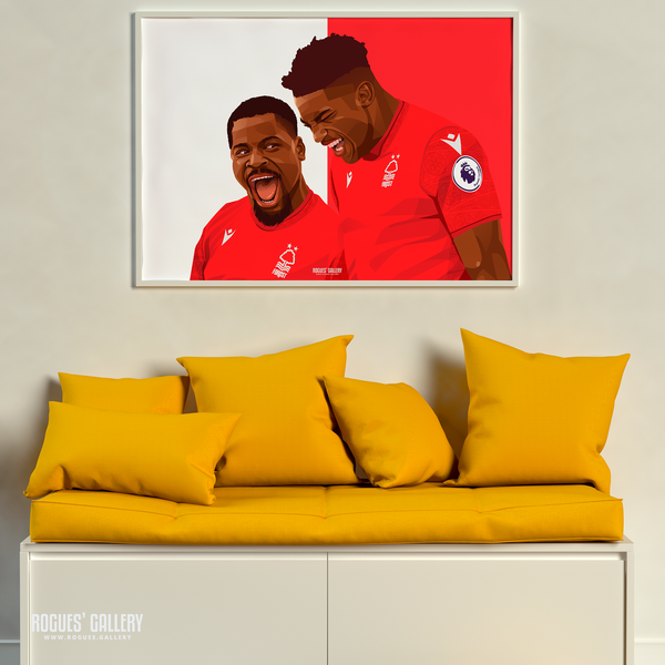 When the going gets tough... - Taiwo Awoniyi & Serge Aurier celebrate victory over Liverpool - Nottingham Forest - A0, A1, A2 or A3 Red & White Prints