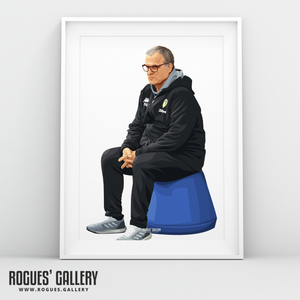 Leeds United manager Marcelo Bielsa Blue Bucket portrait A3 print Rogues' Gallery