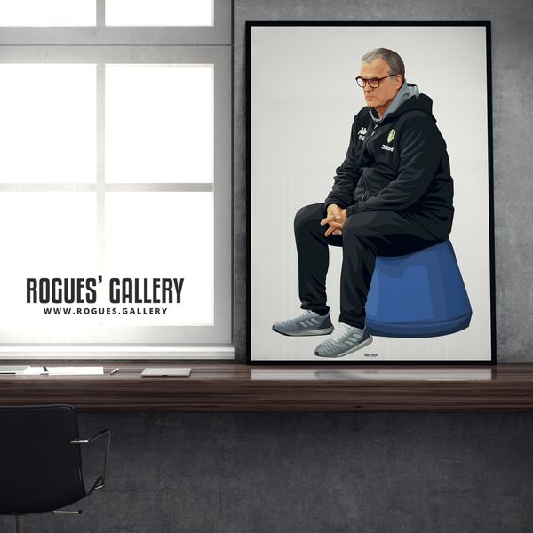 Leeds United manager Marcelo Bielsa Blue Bucket portrait A1 print 2020 Promotion