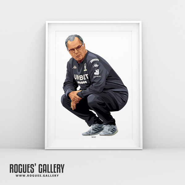 Marcelo Bielsa Leeds United manager crouching portrait A3 print Rogues' Gallery