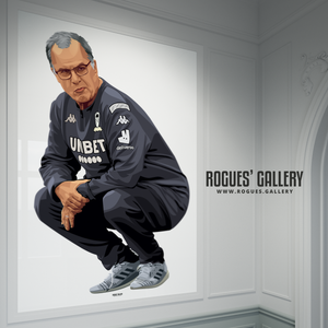 Marcelo Bielsa Leeds United manager crouching portrait A0 poster Rogues' Gallery
