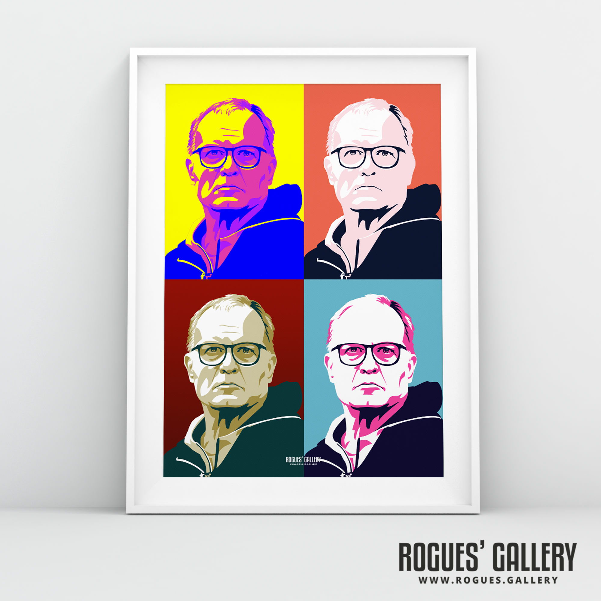 Marcelo Bielsa Leeds United manager pop art portrait Warhol bright A3 print Rogues' Gallery