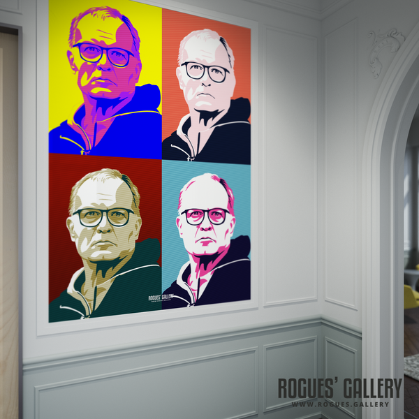 Marcelo Bielsa Leeds United manager pop art portrait Warhol bright huge poster signed autograph Rogues' Gallery