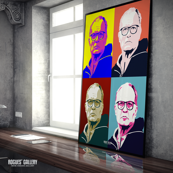 Marcelo Bielsa Leeds United manager pop art portrait Warhol bright A0 print Rogues' Gallery