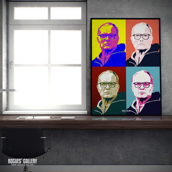 Marcelo Bielsa Leeds United manager pop art portrait Warhol bright A1 print Rogues' Gallery