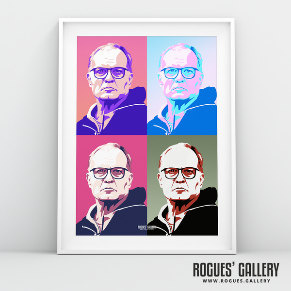 Marcelo Bielsa Leeds United manager pop art portrait Warhol muted A3 print Rogues' Gallery