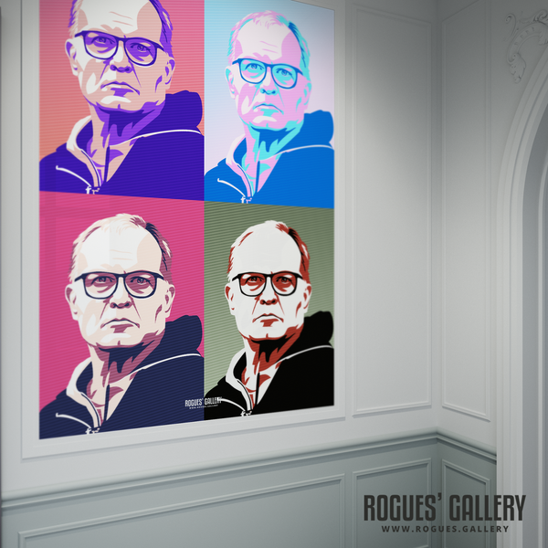 Marcelo Bielsa Leeds United manager pop art portrait Warhol muted large poster signed Rogues' Gallery