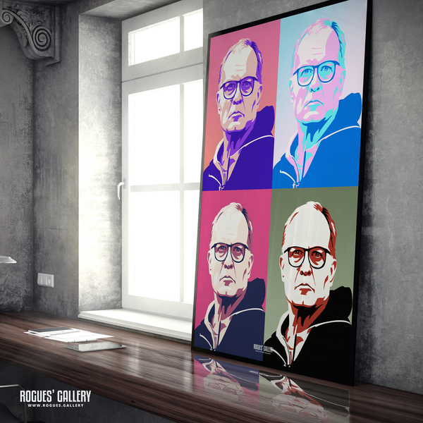 Marcelo Bielsa Leeds United manager pop art portrait Warhol muted A1 print Rogues' Gallery