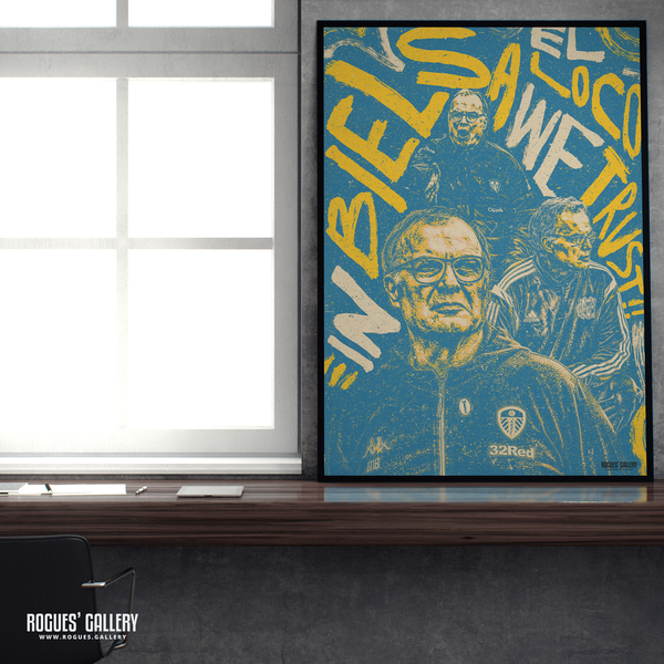 Marcelo Bielsa Leeds United Manager Propaganda poster art A1 blue Elland Road