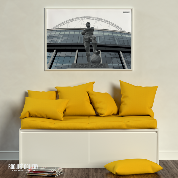 Bobby Moore England captain Wembley Stadium Statue World Cup 1966 winner legend West Ham Fulham A2 print New York Cosmos