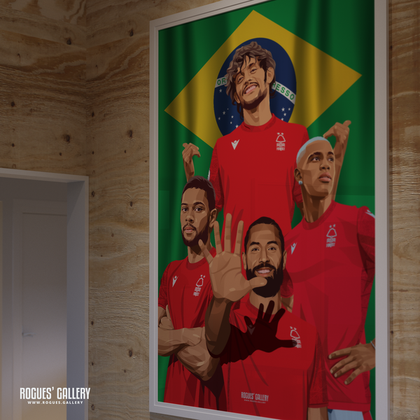 Scarpa Felipe Danilo Renan Lodi signed Nottingham Forest memorabilia poster Brazil stars City Ground