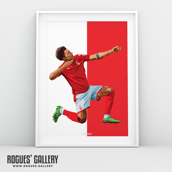 Brennan Johnson Nottingham Forest forward red white A3 print