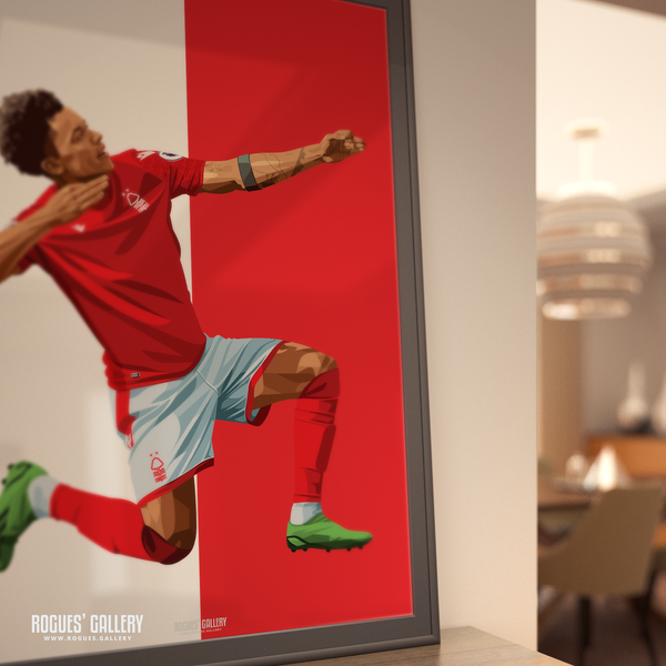 Brennan Johnson Nottingham Forest forward red white A0 print