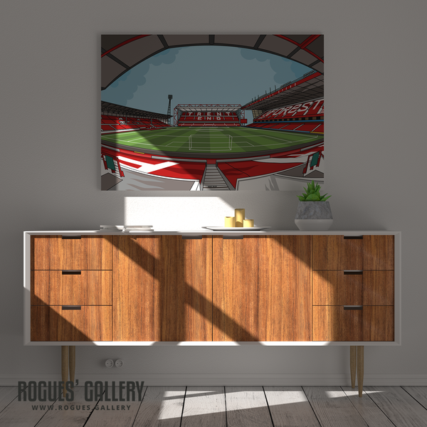 The City Ground home of Nottingham Forest NFFC Brian Clough Trent End Stadium A3 print artwork Robbo Psycho signed