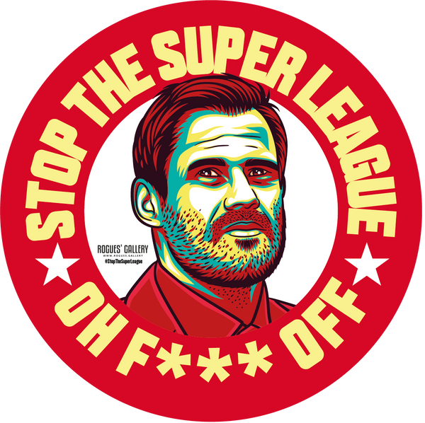 Jamie Carragher Sky TV pundit Liverpool Anfield Stop the super league sticker