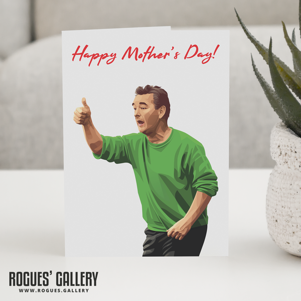 Brian Clough Mother's Day card green sweater thumbs up top one mum
