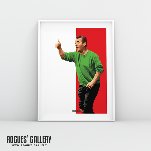 Brian Clough Nottingham Forest Manager thumbs up print A3 red white art
