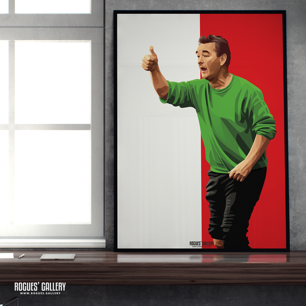 Brian Clough Nottingham Forest Manager thumbs up print A2 red white art