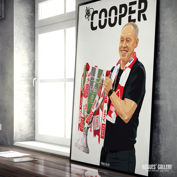 Steve Cooper Promotion trophy A1 print Nottingham Forest name number