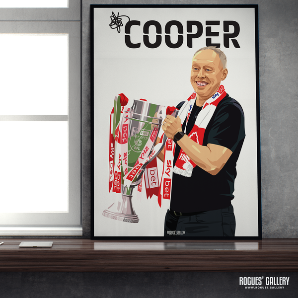 Steve Cooper Promotion trophy A2 print Nottingham Forest name number